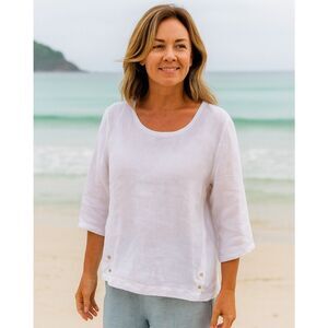 FOIL New Zealand White Linen Top Womens USA 6 Minimalist Lagenlook Scandi Girl